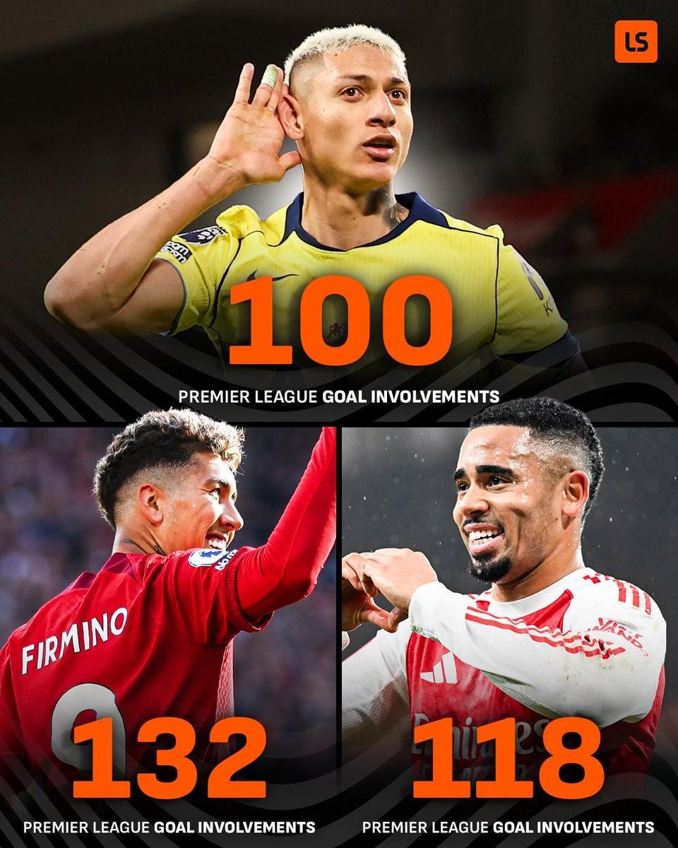 开云中国-里沙利松英超生涯已参与100球，成巴西球员第三人